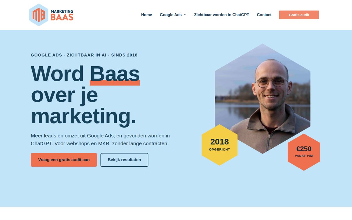 De vernieuwde homepage van MarketingBaas