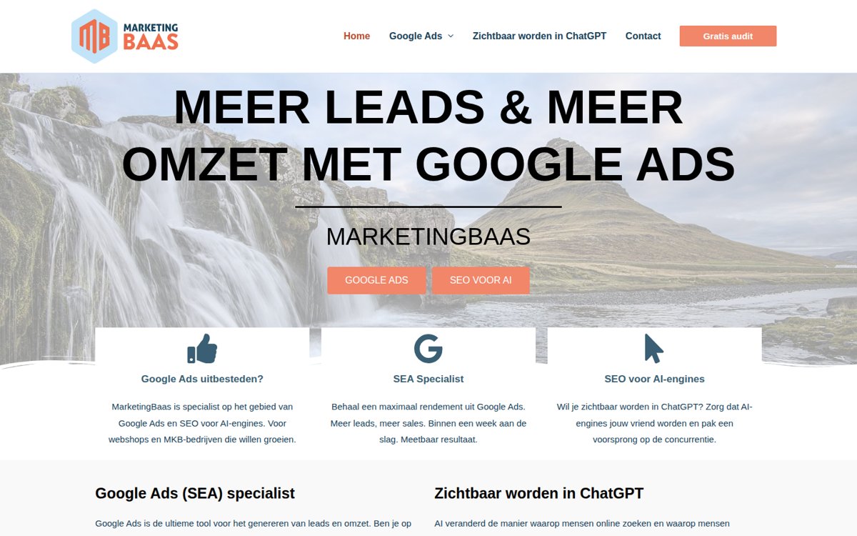 De oude homepage van MarketingBaas